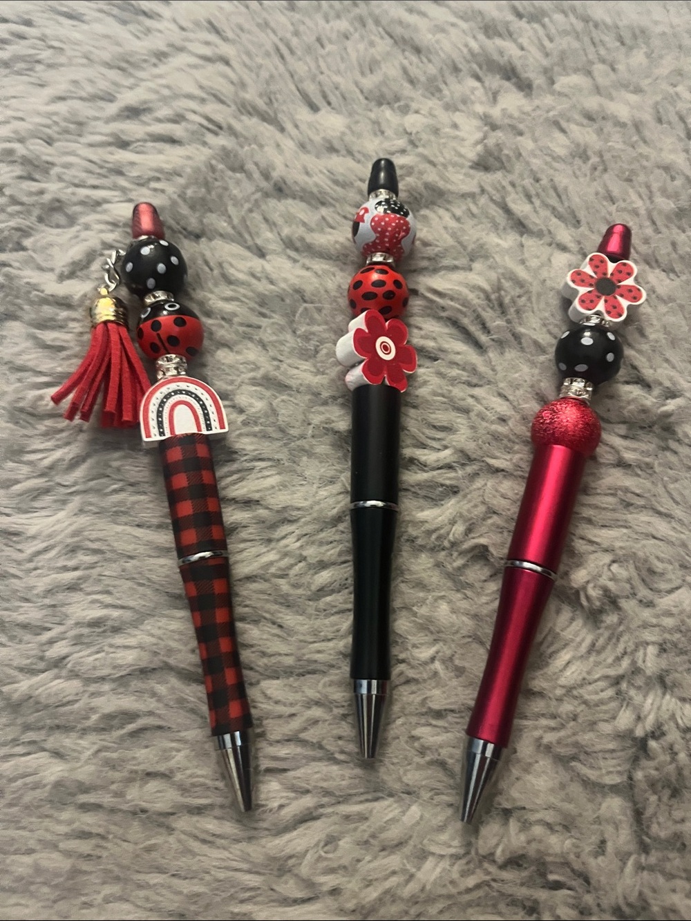 Ladybug Beaded Pens Trio- Cute Flower & Rainbow Beads Nurses Teacher gifts 26